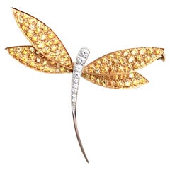 Vintage Van Cleef & Arpels Gold Dragonfly Brooch, Yellow Sapphires Diamonds