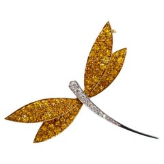Van Cleef & Arpels Gold Dragonfly Brooch, Yellow Sapphires Diamonds