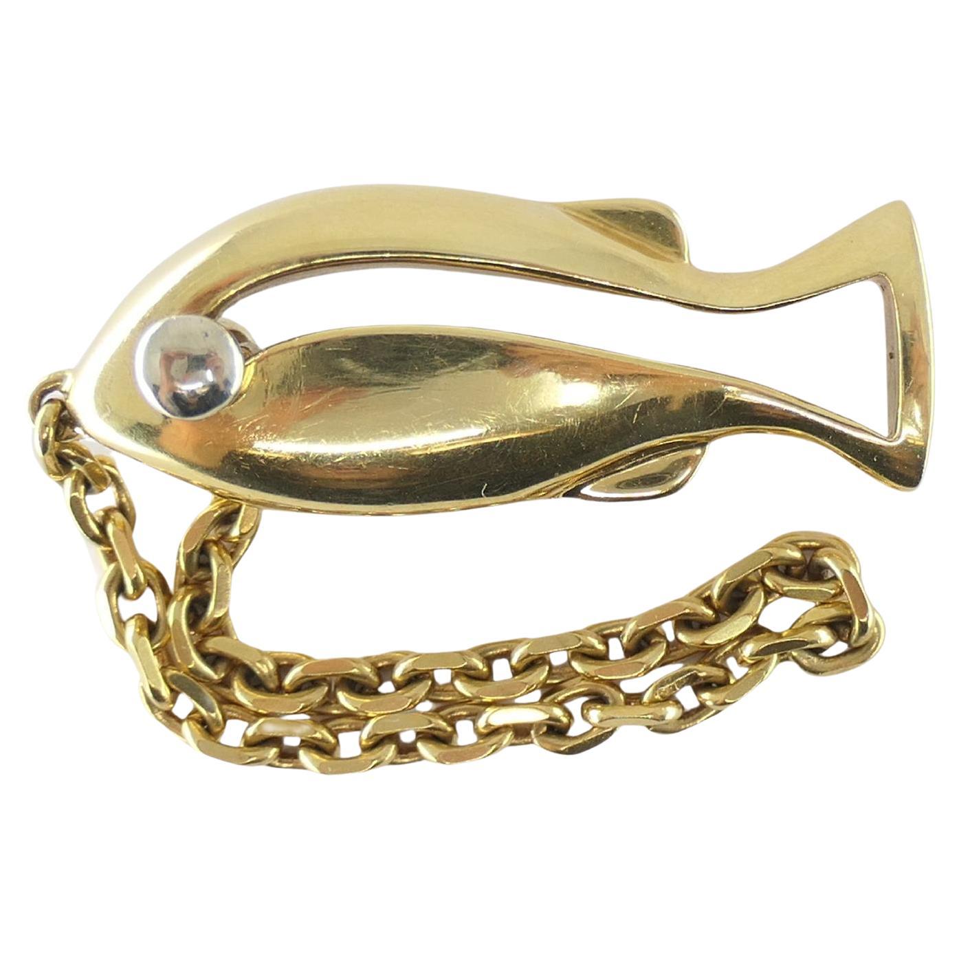 Van Cleef & Arpels Gold Fish Charm Key Ring Pendant For Sale