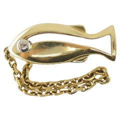 Retro Van Cleef & Arpels Gold Fish Charm Key Ring Pendant