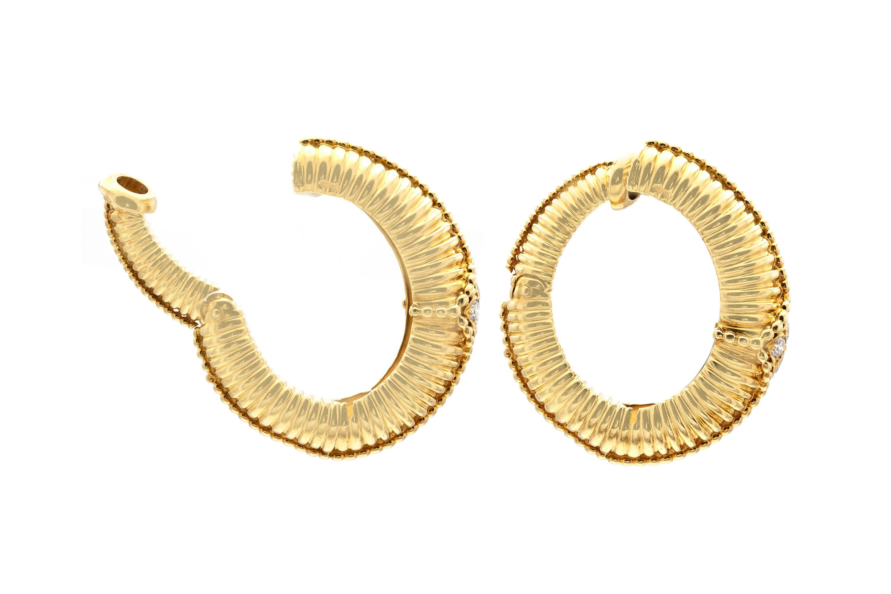 Round Cut Van Cleef & Arpels Gold Hoop Earrings with Diamonds