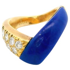 Van Cleef & Arpels Gold Lapis Lazuli Diamond V Shape Ring.