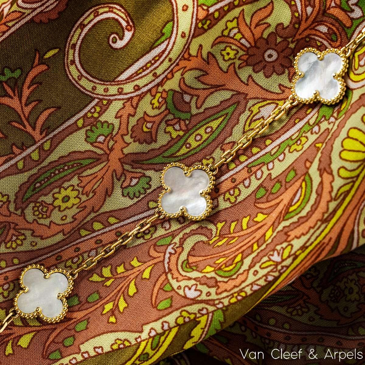 Van Cleef & Arpels Gold Mother of Pearl Vintage Alhambra Bracelet VCARA41800 1