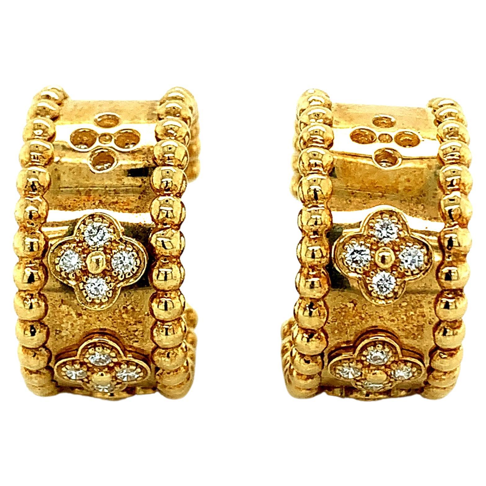 Van Cleef & Arpels Gold Perlée Clovers Hoop Earrings