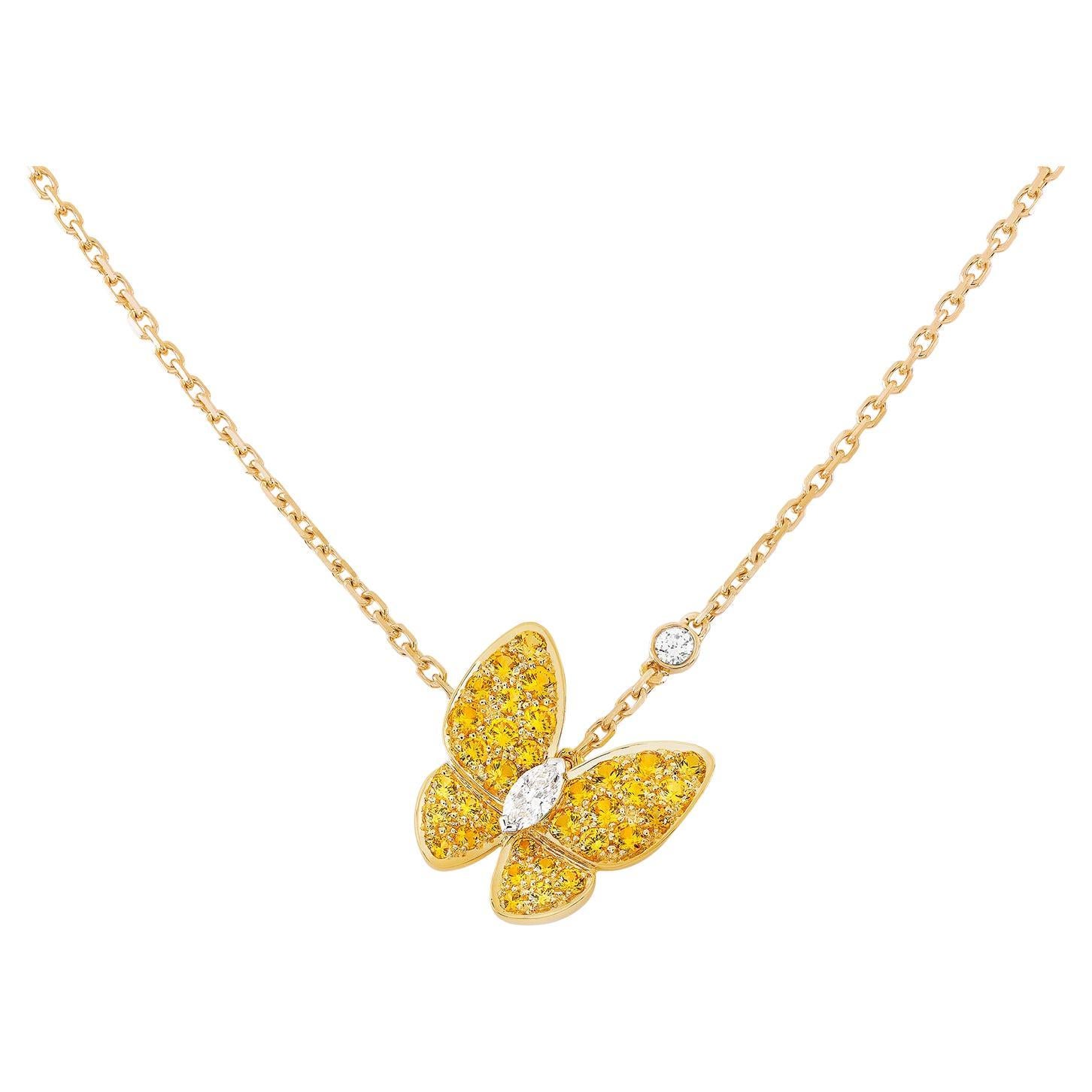 Van Cleef & Arpels Gold Round and Marquise-Cut Diamonds Two Butterfly Pendant