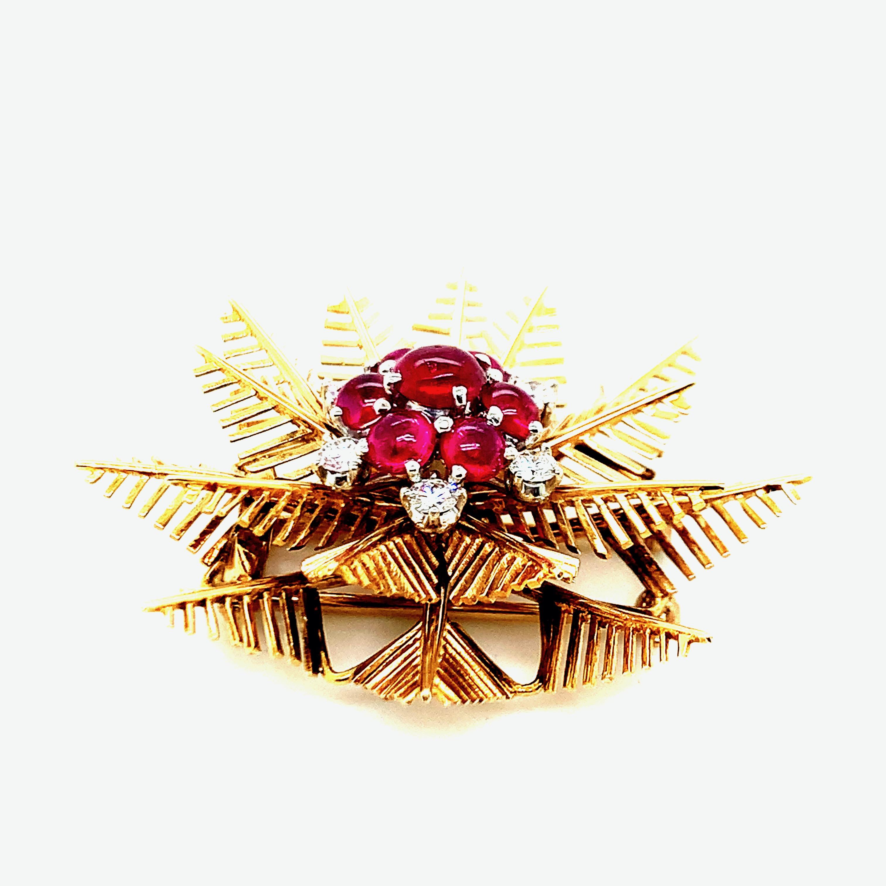 Van Cleef & Arpels Gold Ruby and Diamond Brooch For Sale 1