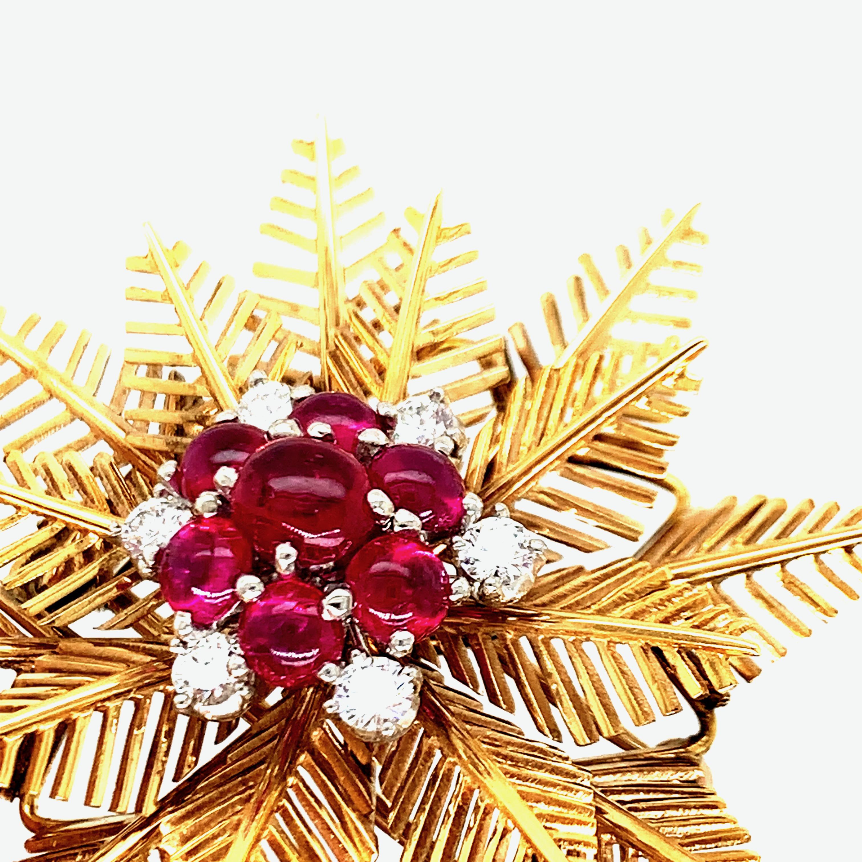 Van Cleef & Arpels Gold Ruby and Diamond Brooch For Sale 2