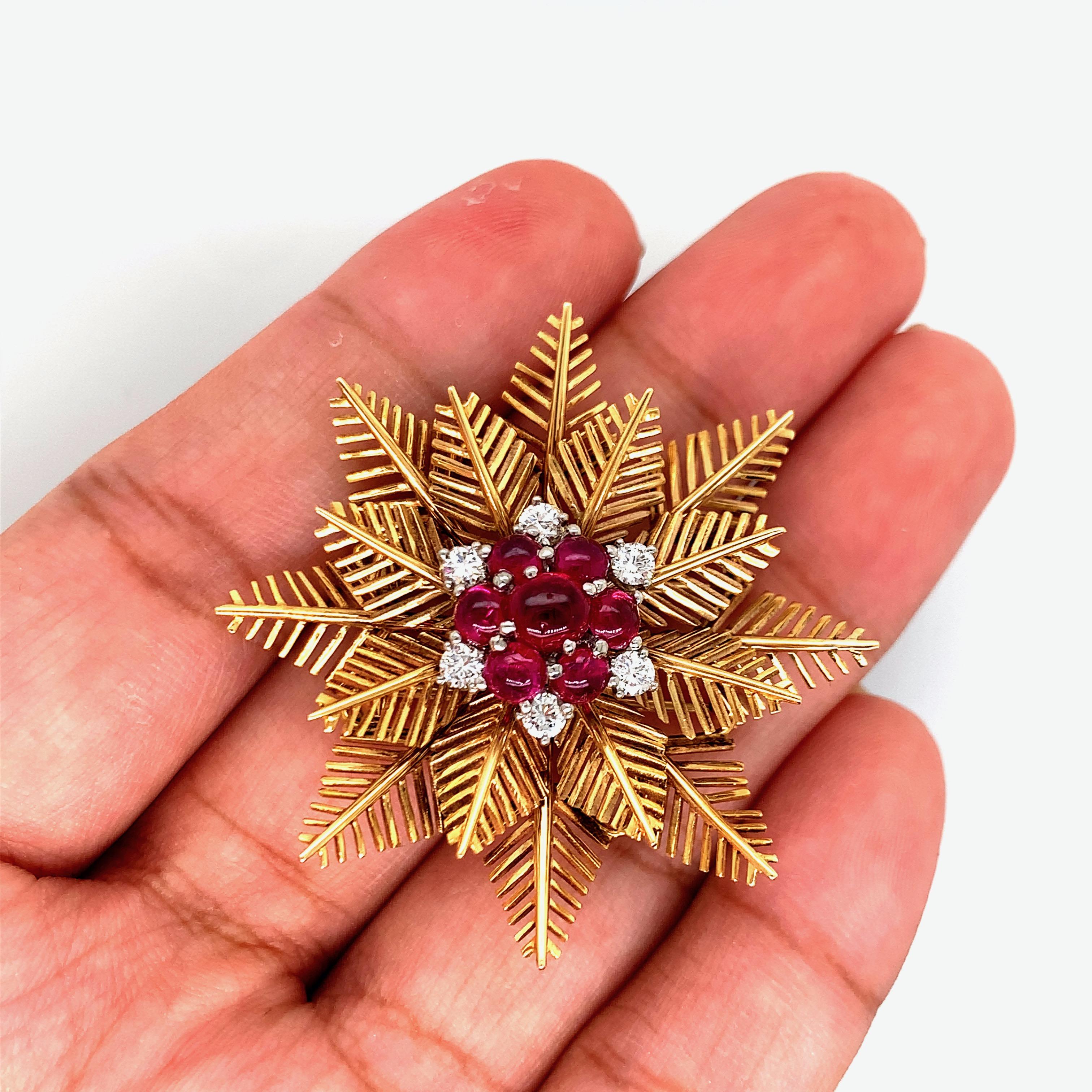Van Cleef & Arpels Gold Ruby and Diamond Brooch For Sale 3
