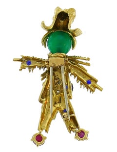 Van Cleef & Arpels Gold Scarecrow Brooch Pin Clip Gemstones Vintage