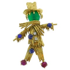 Van Cleef & Arpels Gold Scarecrow Brooch Pin Clip Gemstones Vintage