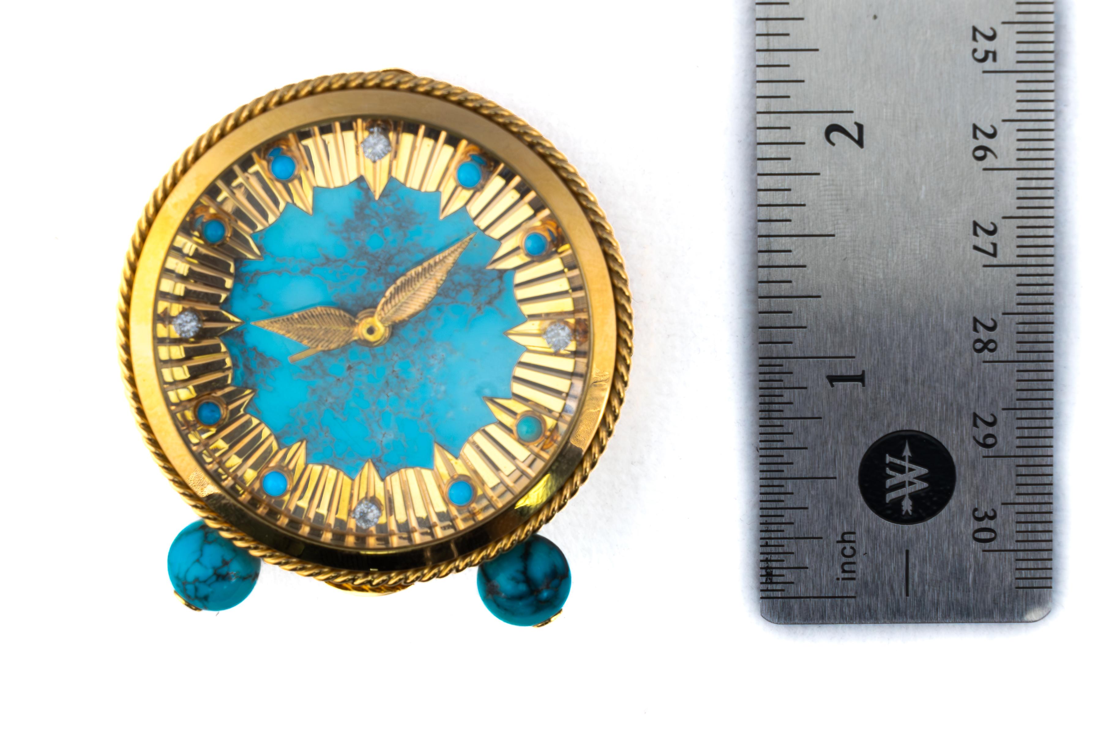 Van Cleef & Arpels Tischuhr in Gold und Türkis im Zustand „Hervorragend“ im Angebot in New York, NY