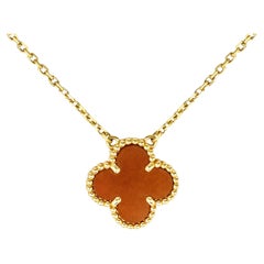 Van Cleef & Arpels Gold Vintage Alhambra Carnelian Necklace VCARD38500