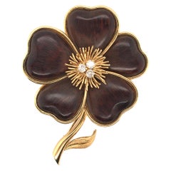 Van Cleef & Arpels Gold, Wood and Diamond Nerval Brooch