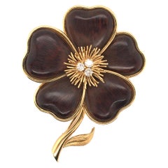 Van Cleef & Arpels Gold, Wood and Diamond Nerval Brooch