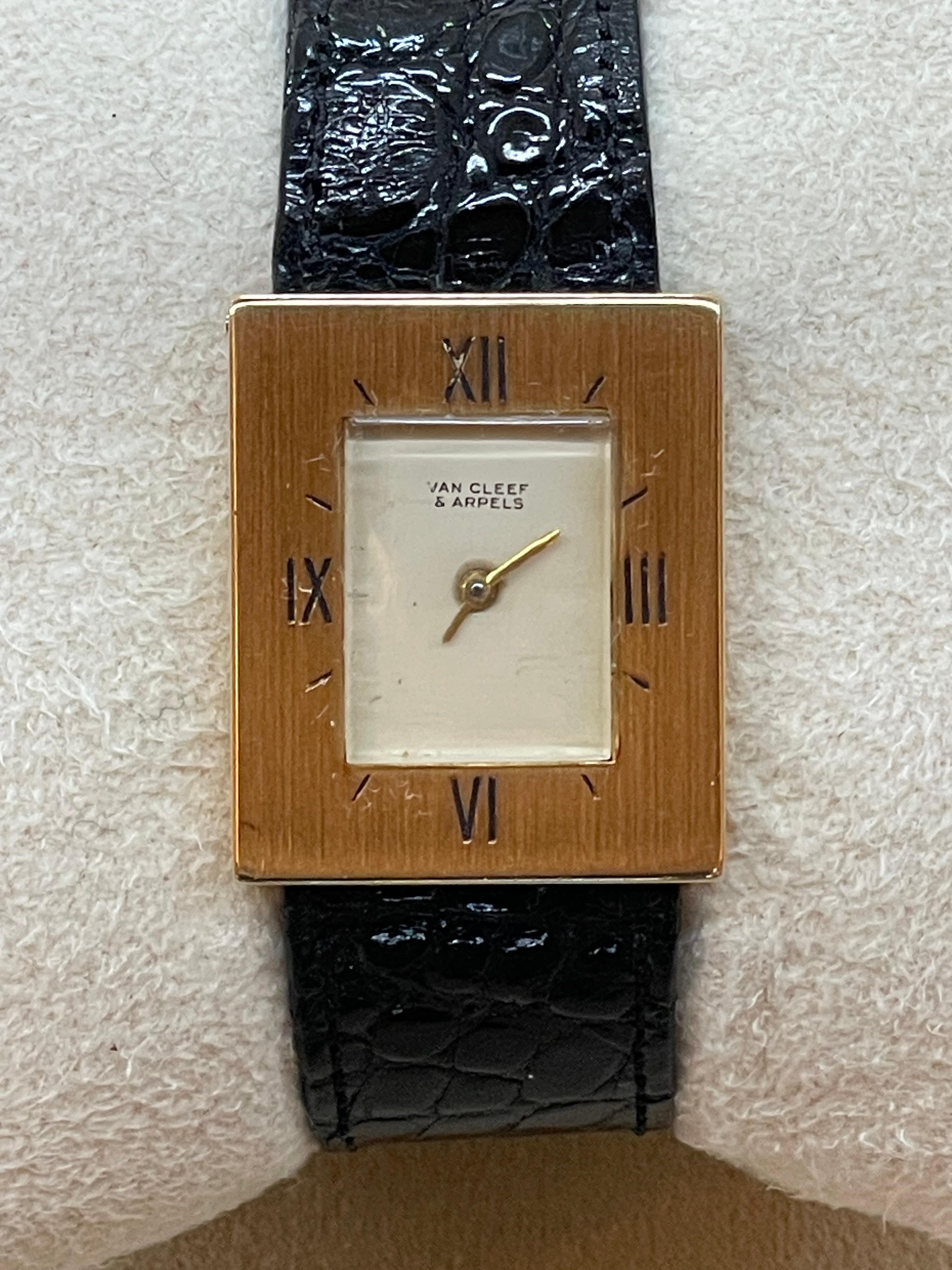 Contemporary Van Cleef & Arpels Gold Wristwatch with Cartier Strap, 18Kt, 31.6 Grams For Sale