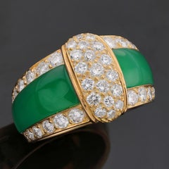 VAN CLEEF & ARPELS Green Agat Diamond Yellow Gold Band Ring