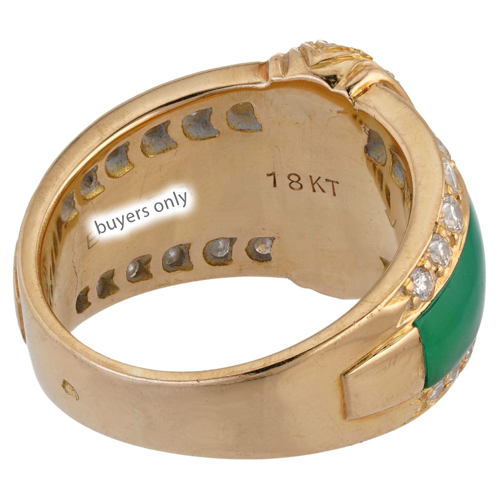 VAN CLEEF & ARPELS Green Chalcedony Diamond Yellow Gold Band Ring For Sale 1