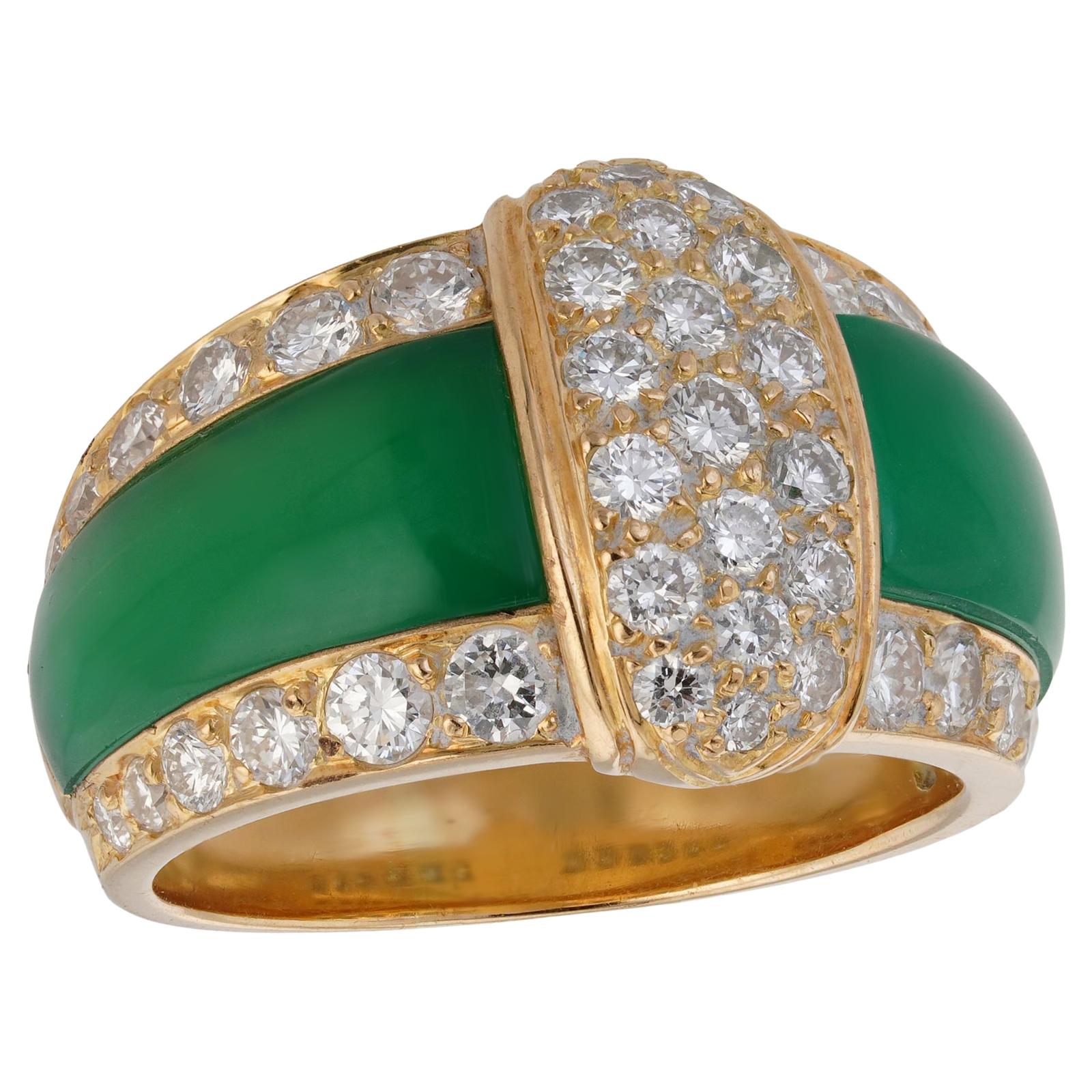 VAN CLEEF & ARPELS Green Chalcedony Diamond Yellow Gold Band Ring