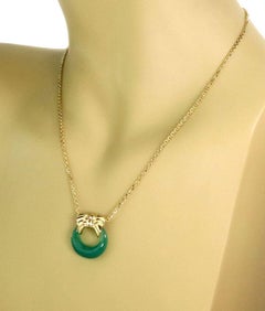 Van Cleef & Arpels Green Onyx 18k Yellow Gold Wreath Pendant Necklace 17.75"
