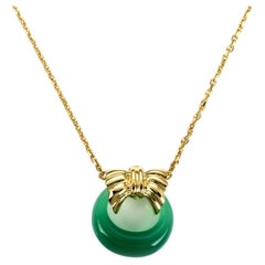 Van Cleef & Arpels Green Onyx 18k Yellow Gold Wreath Pendant Necklace 17.75"