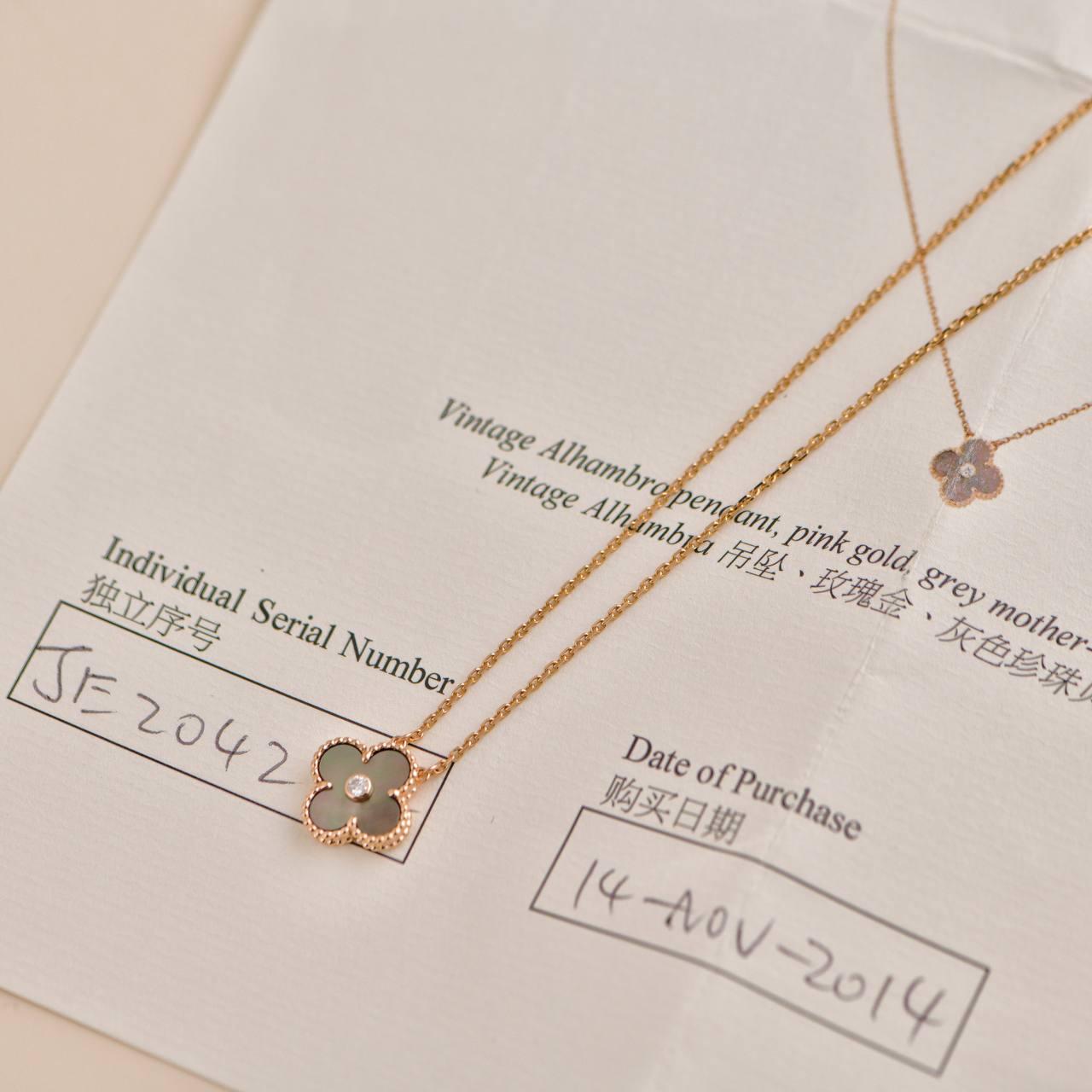 Brilliant Cut Van Cleef & Arpels Grey Mother of Pearl 18k Rose Gold 2014 Holiday Pendant