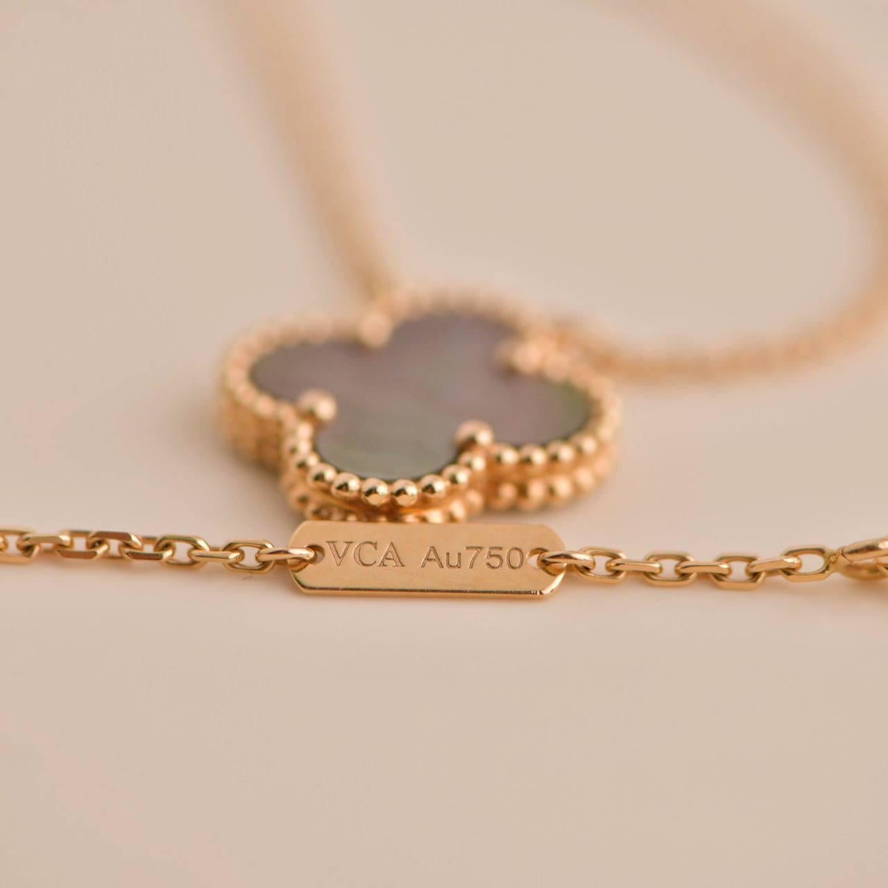 Van Cleef & Arpels Grey Mother of Pearl Alhambra Pendant Necklace 3