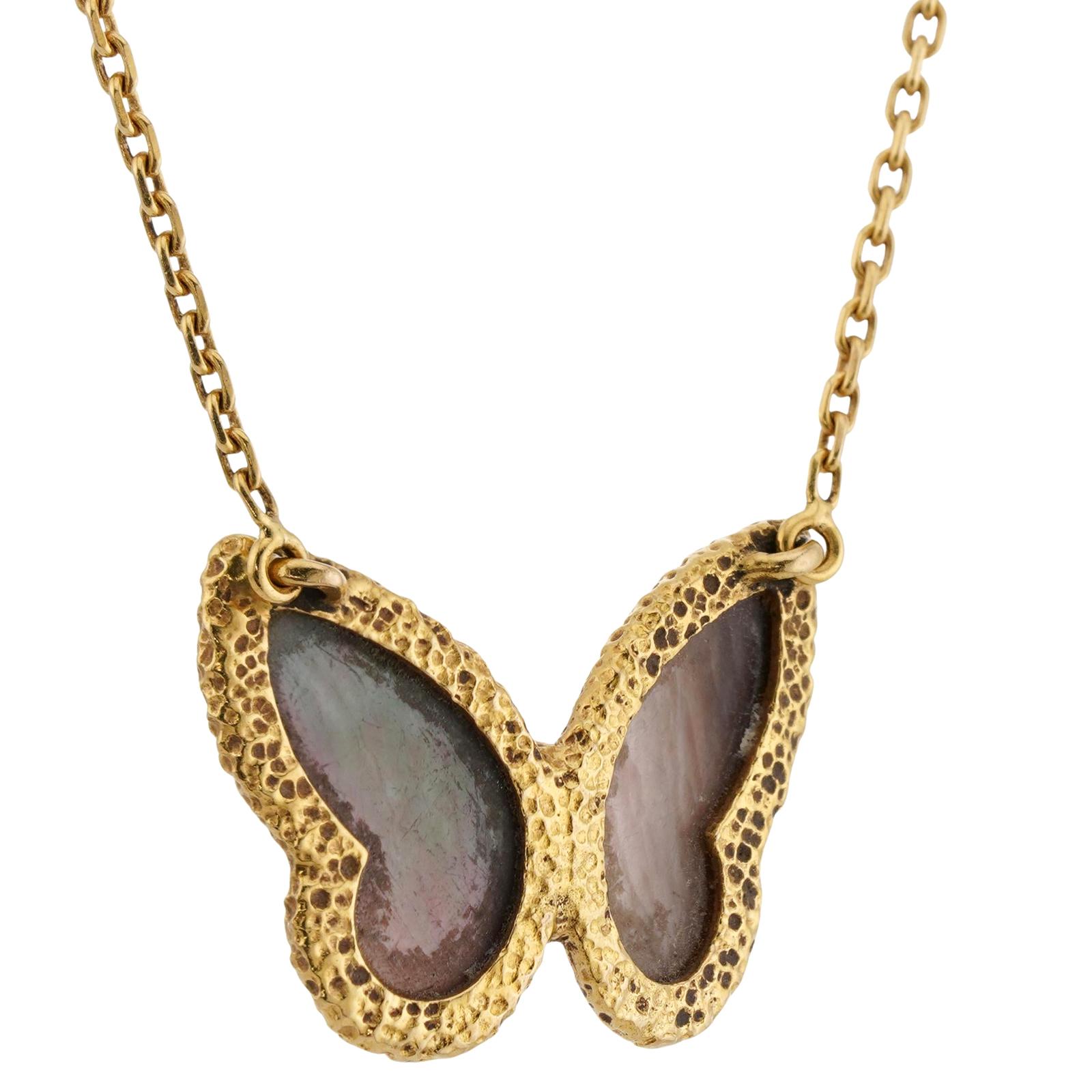Women's VAN CLEEF & ARPELS Grey Mother-of-Pearl Diamond Butterfly Pendant Necklace