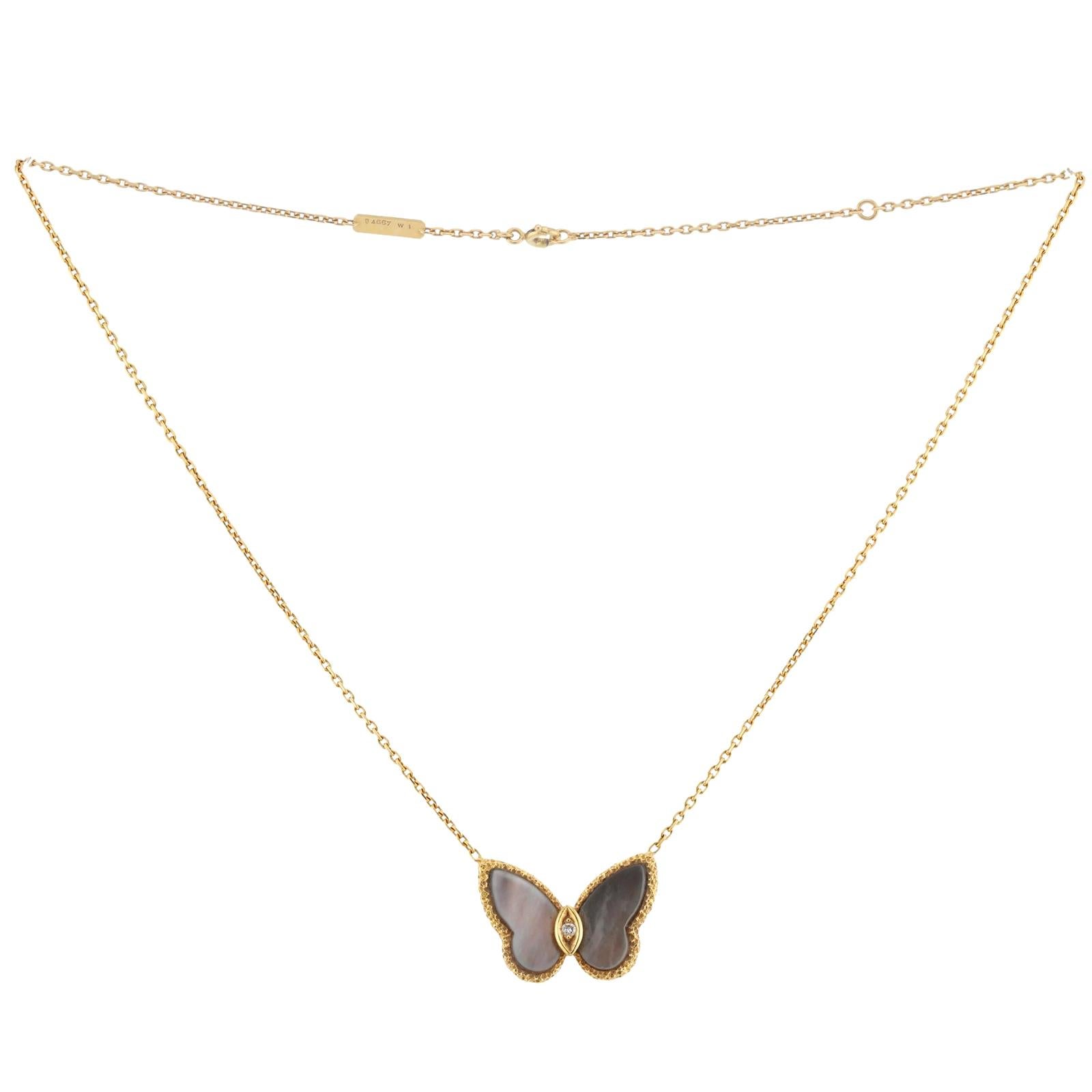 VAN CLEEF & ARPELS Grey Mother-of-Pearl Diamond Butterfly Pendant Necklace 1