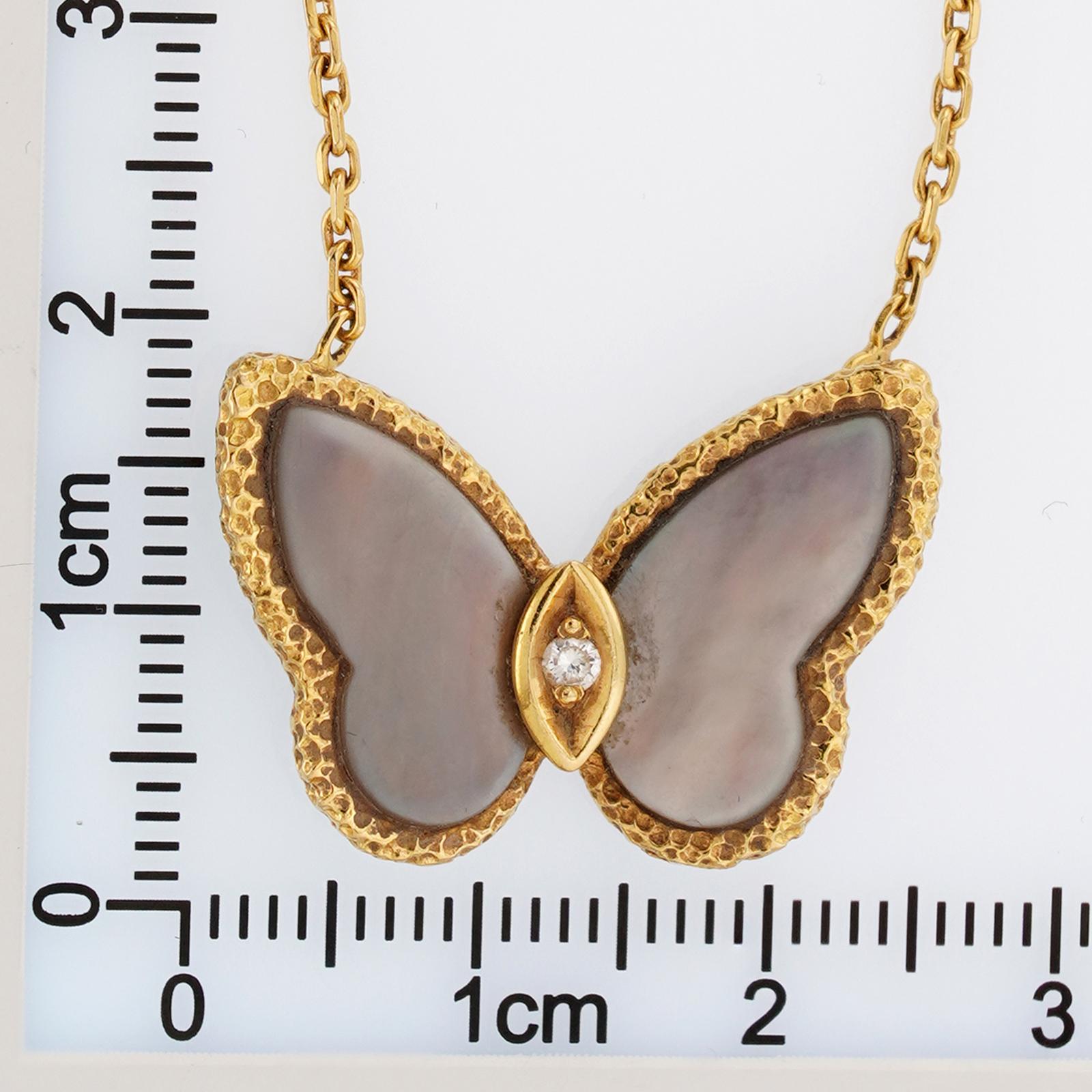 VAN CLEEF & ARPELS Grey Mother-of-Pearl Diamond Butterfly Pendant Necklace 4