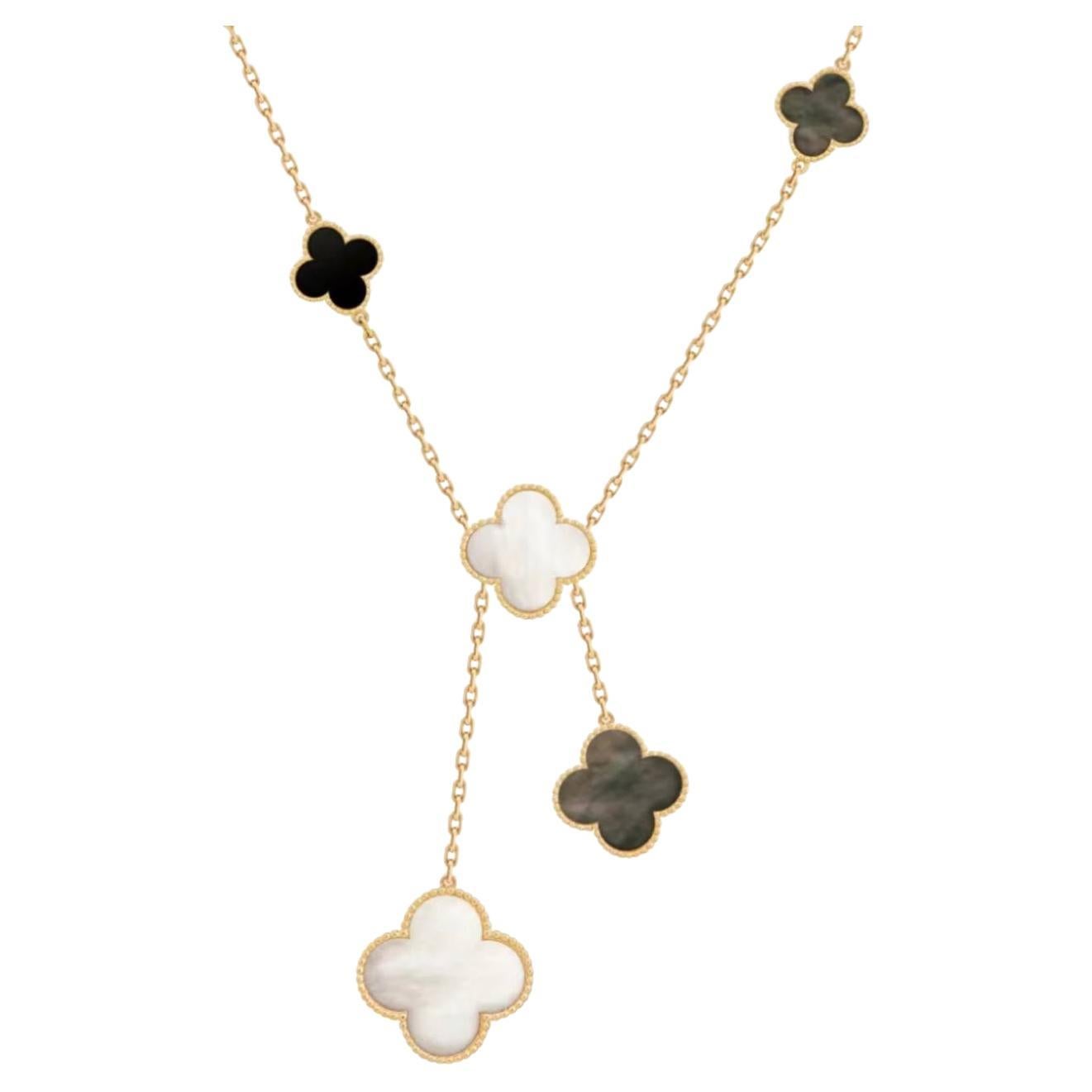 Van Cleef Arpels Grey Mother Of Pearl Onyx Magic Alhambra 18K Gold Necklace