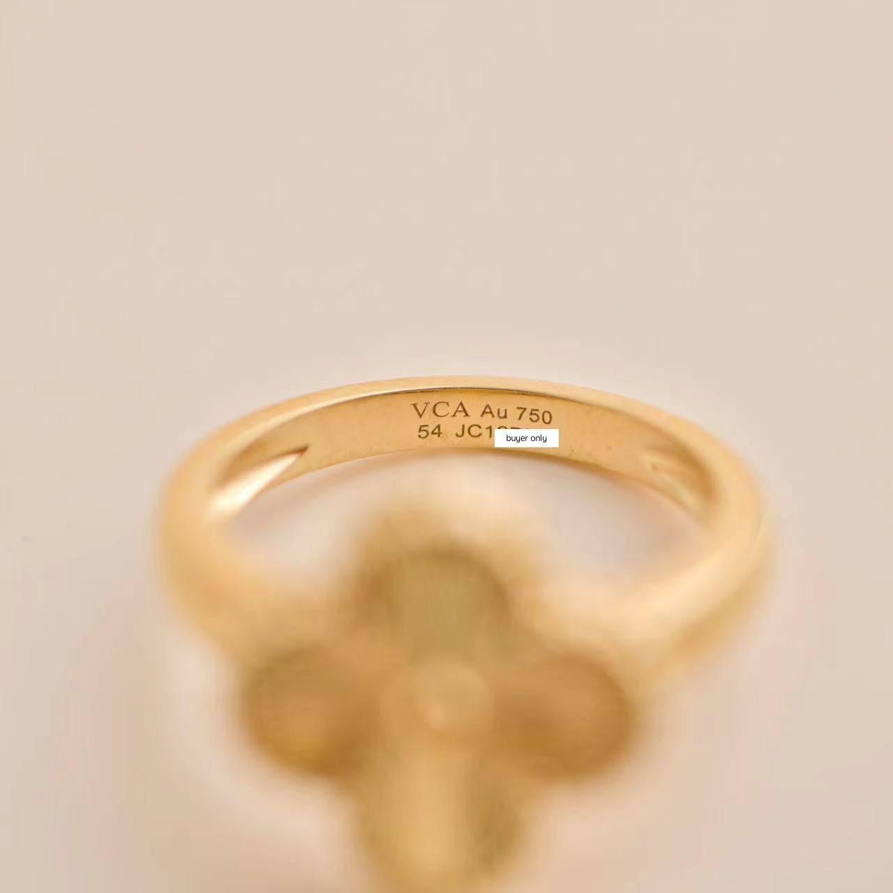 Van Cleef & Arpels Guilloché Alhambra 18k Yellow Gold Ring Size 54 For Sale 3