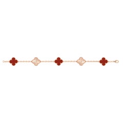 Van Cleef & Arpels Guilloche Carnelian 5 Motifs Gold Vintage Alhambra Bracelet