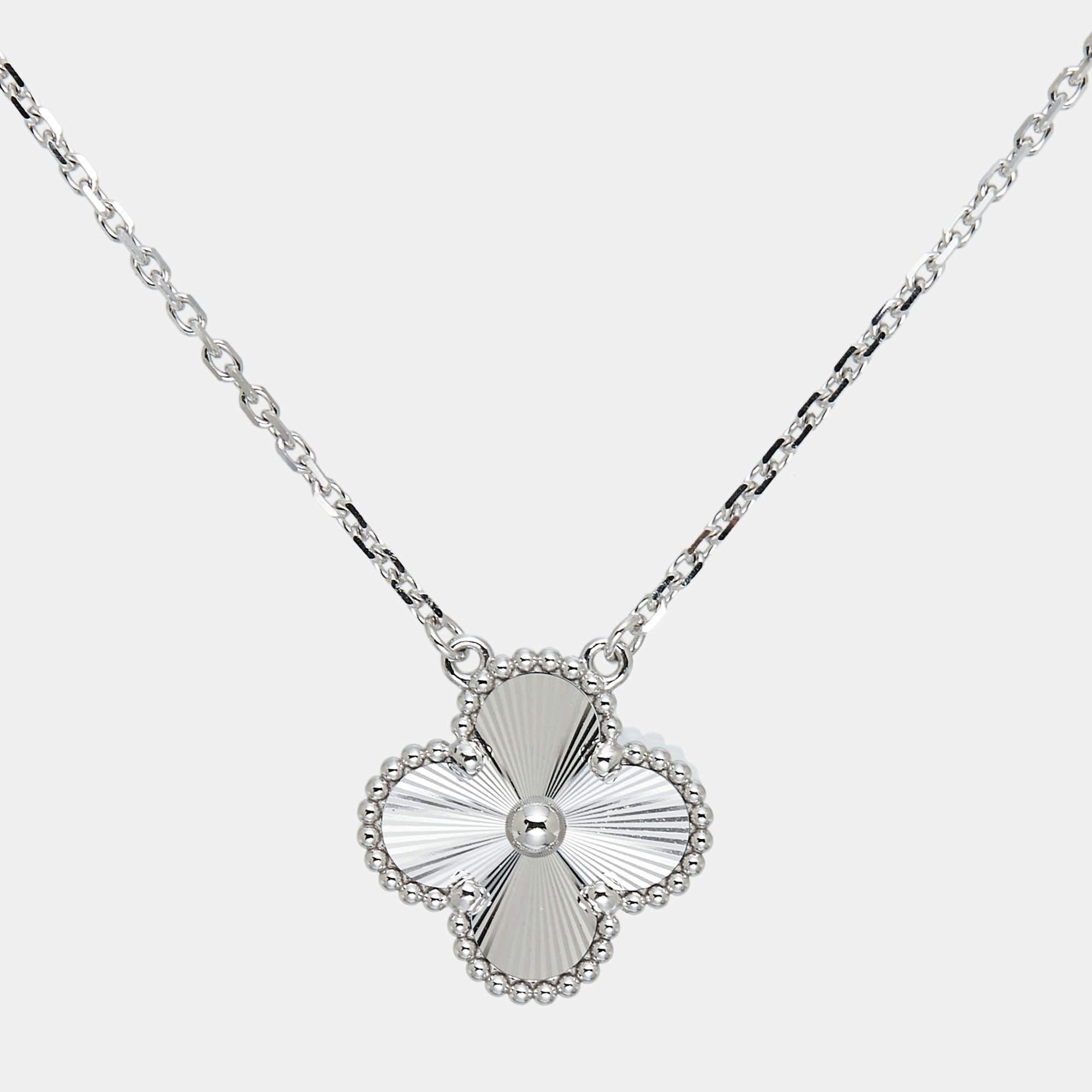 Van Cleef & Arpels’ Alhambra jewel was first created in 1968, and the Vintage Alhambra creations remain faithful to its timeless elegance. The iconic clover motif is a potent symbol of luck and here, it comes in 18k white gold, adorned with a