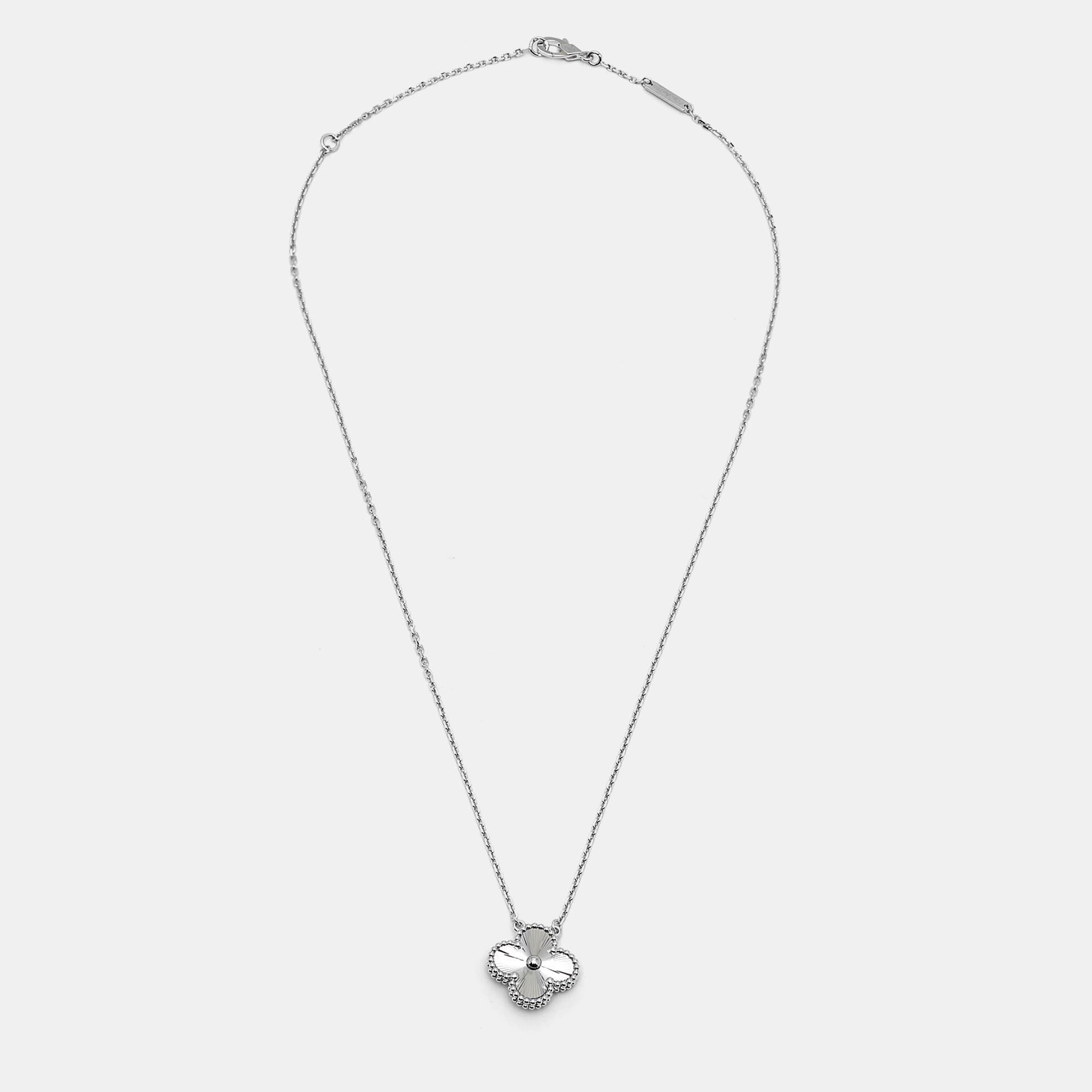Van Cleef & Arpels’ Alhambra jewel was first created in 1968, and the Vintage Alhambra creations remain faithful to its timeless elegance. The iconic clover motif is a potent symbol of luck and here, it comes in 18k white gold, adorned with a