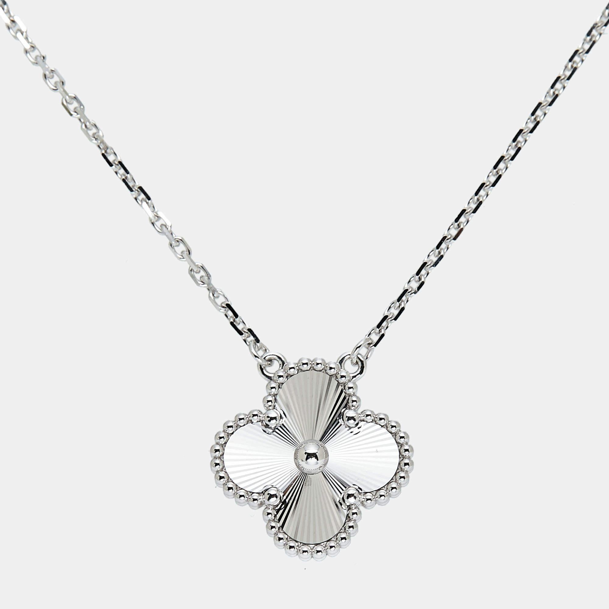 Contemporary Van Cleef & Arpels Guilloché Rhodium Plated 18K White Gold Pendant Necklace