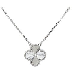 Van Cleef & Arpels Guilloché Rhodium Plated 18K White Gold Pendant Necklace