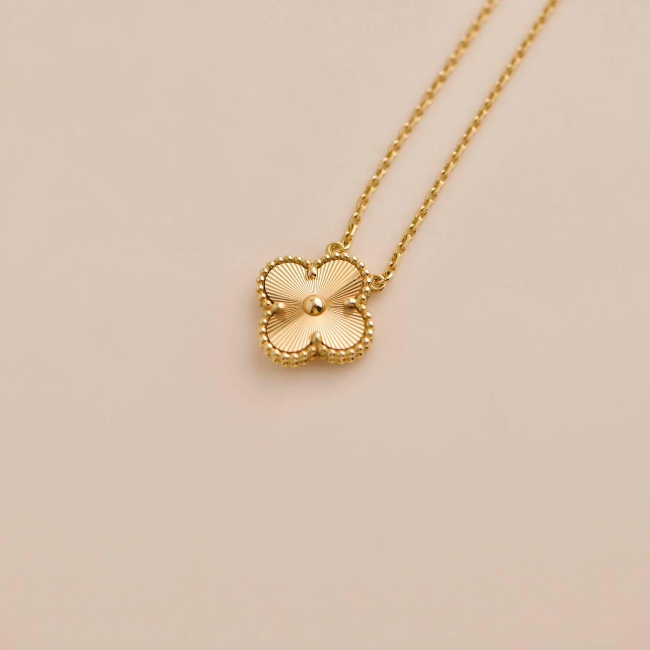 Van Cleef & Arpels Guilloché Vintage Alhambra Yellow Gold Pendant 2