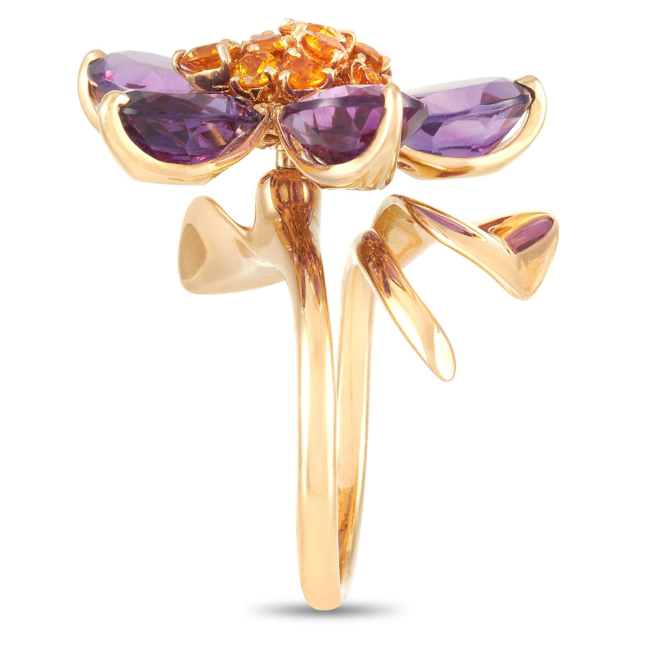 Mixed Cut Van Cleef & Arpels Hawaii 18k Yellow Gold Amethyst and Citrine Flower Ring