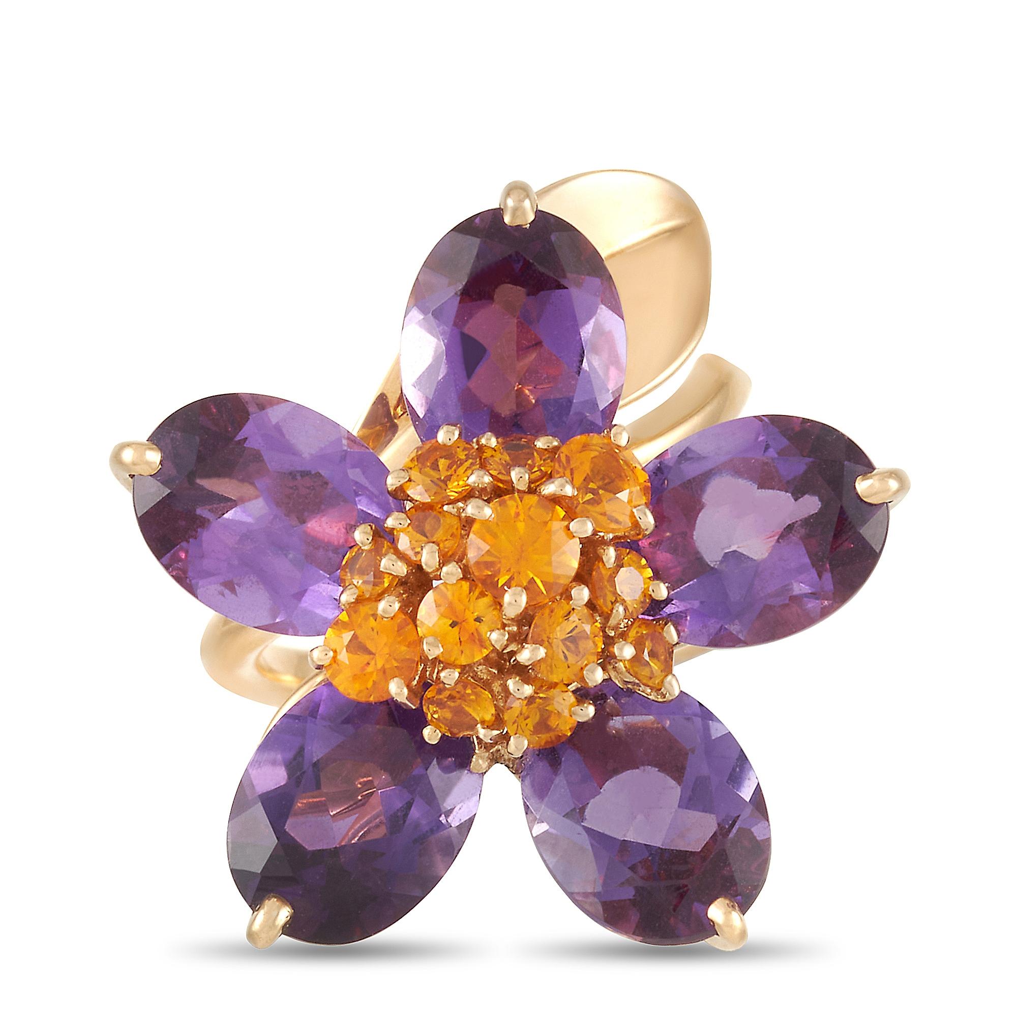 Women's Van Cleef & Arpels Hawaii 18k Yellow Gold Amethyst and Citrine Flower Ring