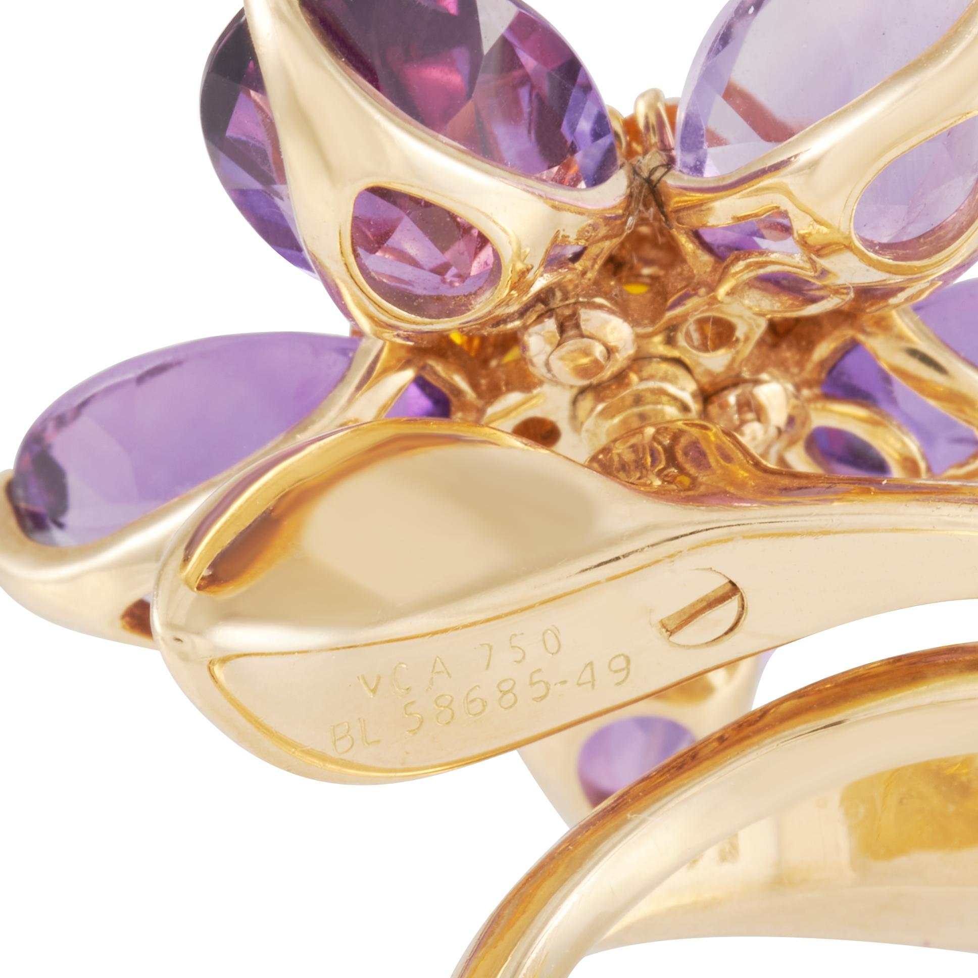 Van Cleef & Arpels Hawaii 18k Yellow Gold Amethyst and Citrine Flower Ring 1