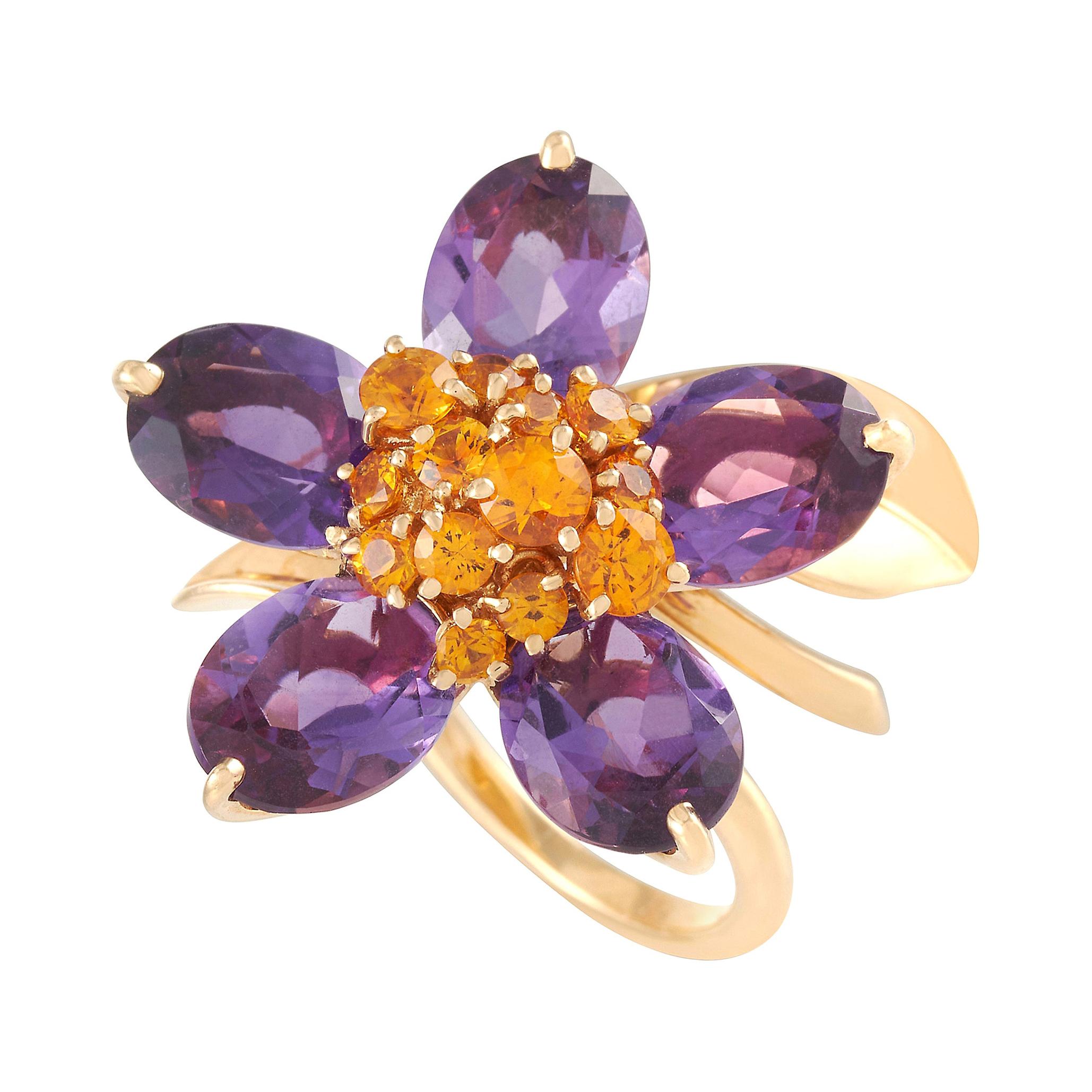 Van Cleef 
Arpels Hawaii 18k Yellow Gold Amethyst and Citrine Flower Ring