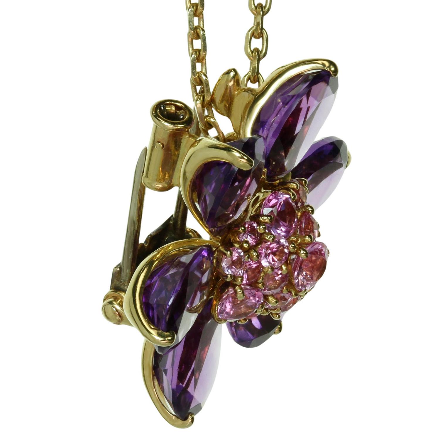 VAN CLEEF & ARPELS Hawaii Amethyst Pink Sapphire Brooch Pendant Gold Necklace 1