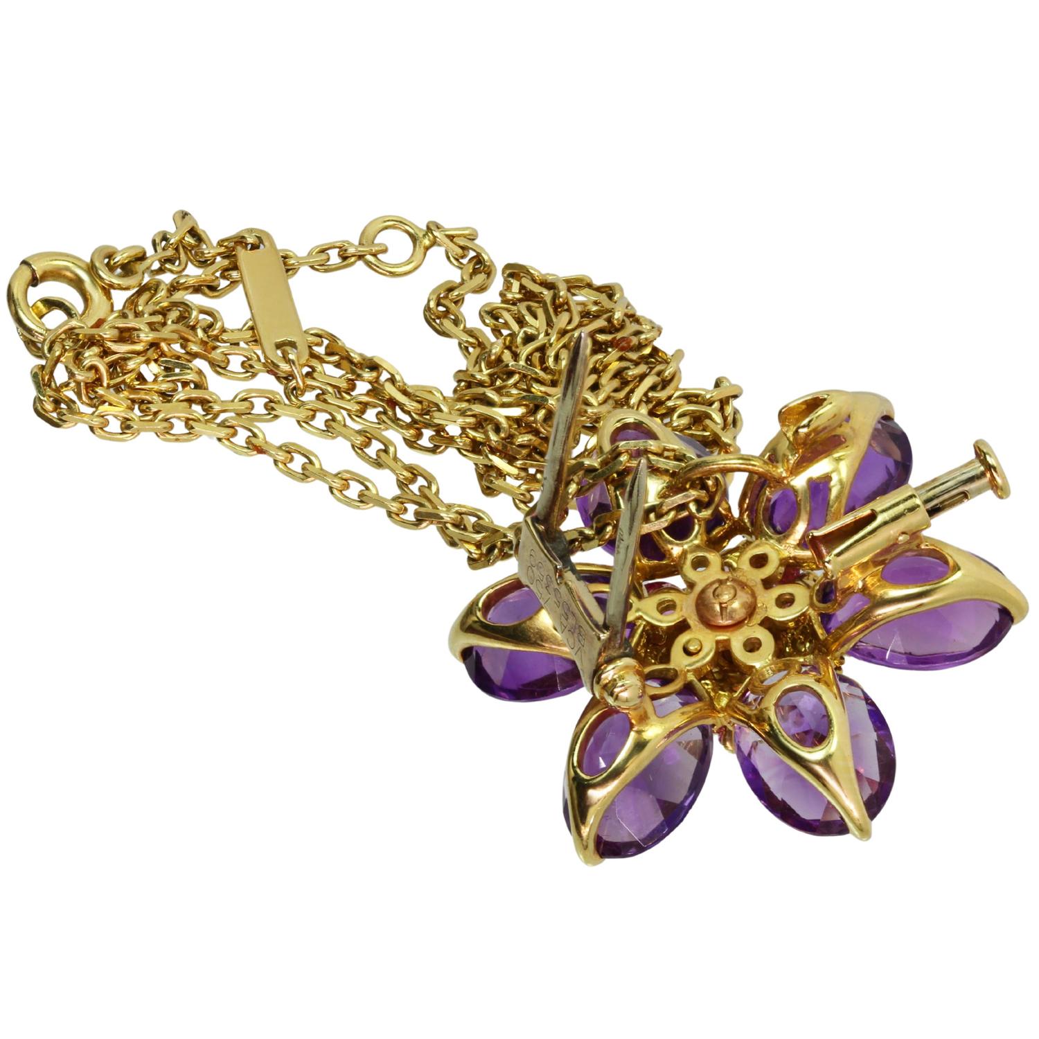 VAN CLEEF & ARPELS Hawaii Amethyst Pink Sapphire Brooch Pendant Gold Necklace 3