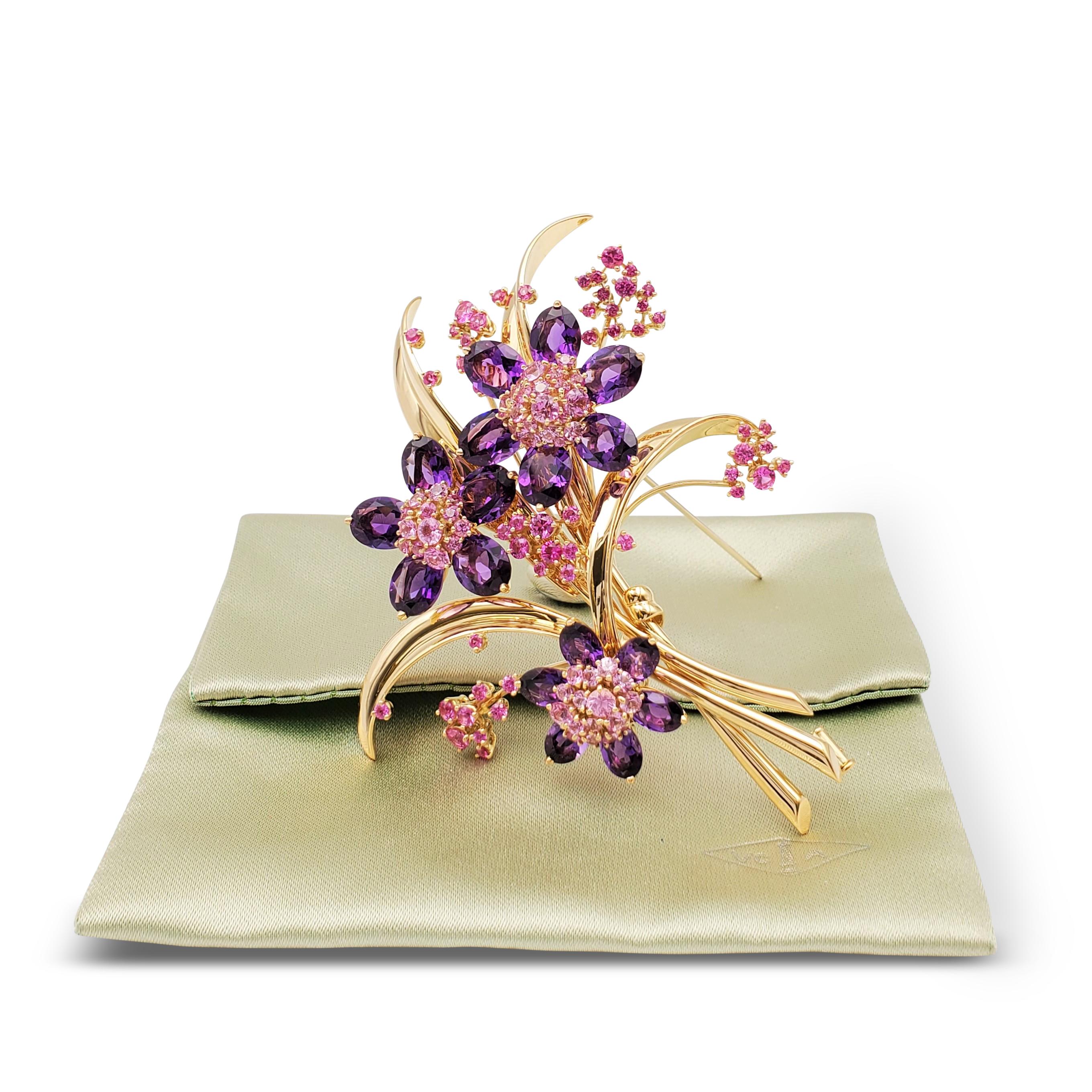 Van Cleef & Arpels 'Hawaii Bouquet' Pink Sapphire and Amethyst Brooch 1