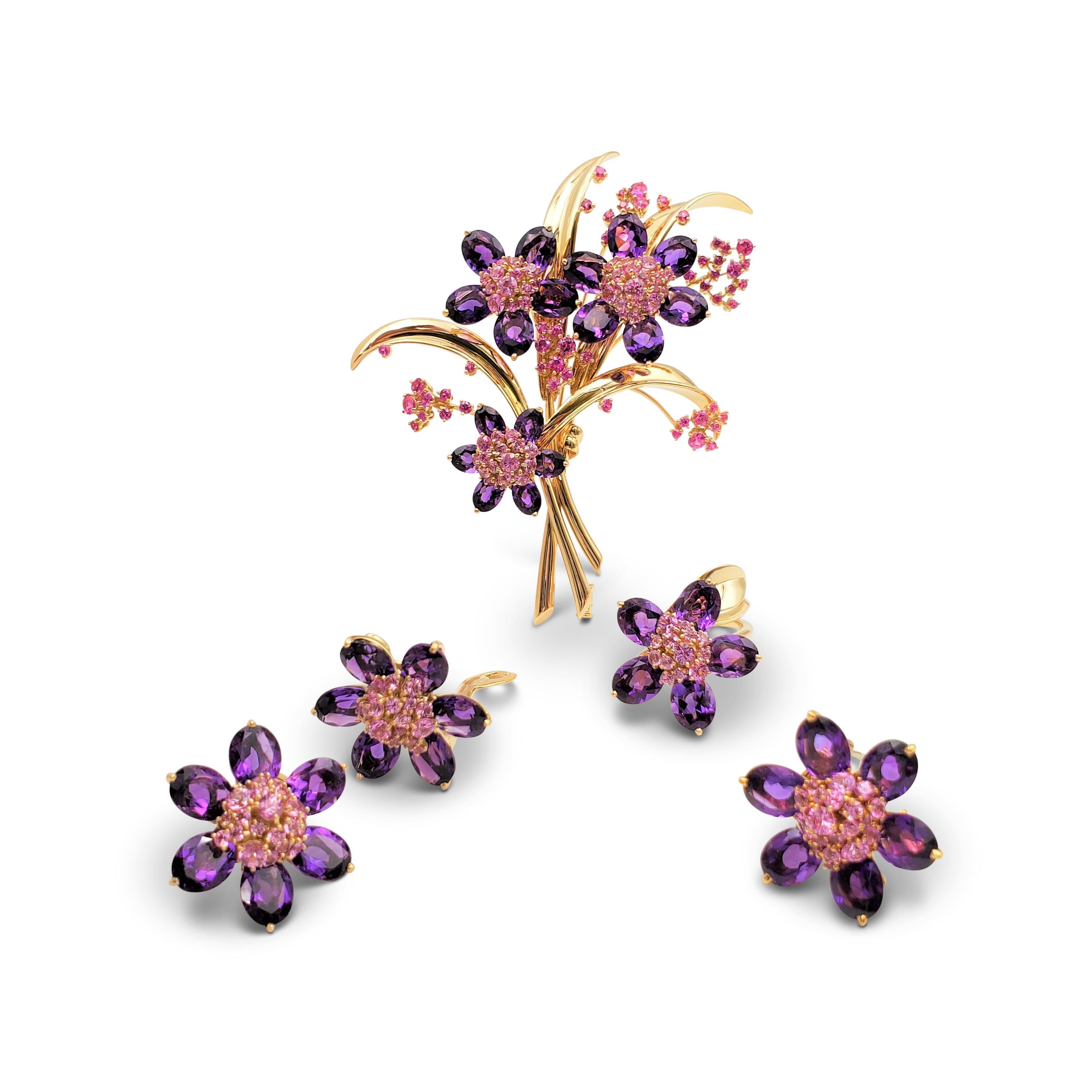 Van Cleef & Arpels 'Hawaii Bouquet' Pink Sapphire and Amethyst Brooch 2