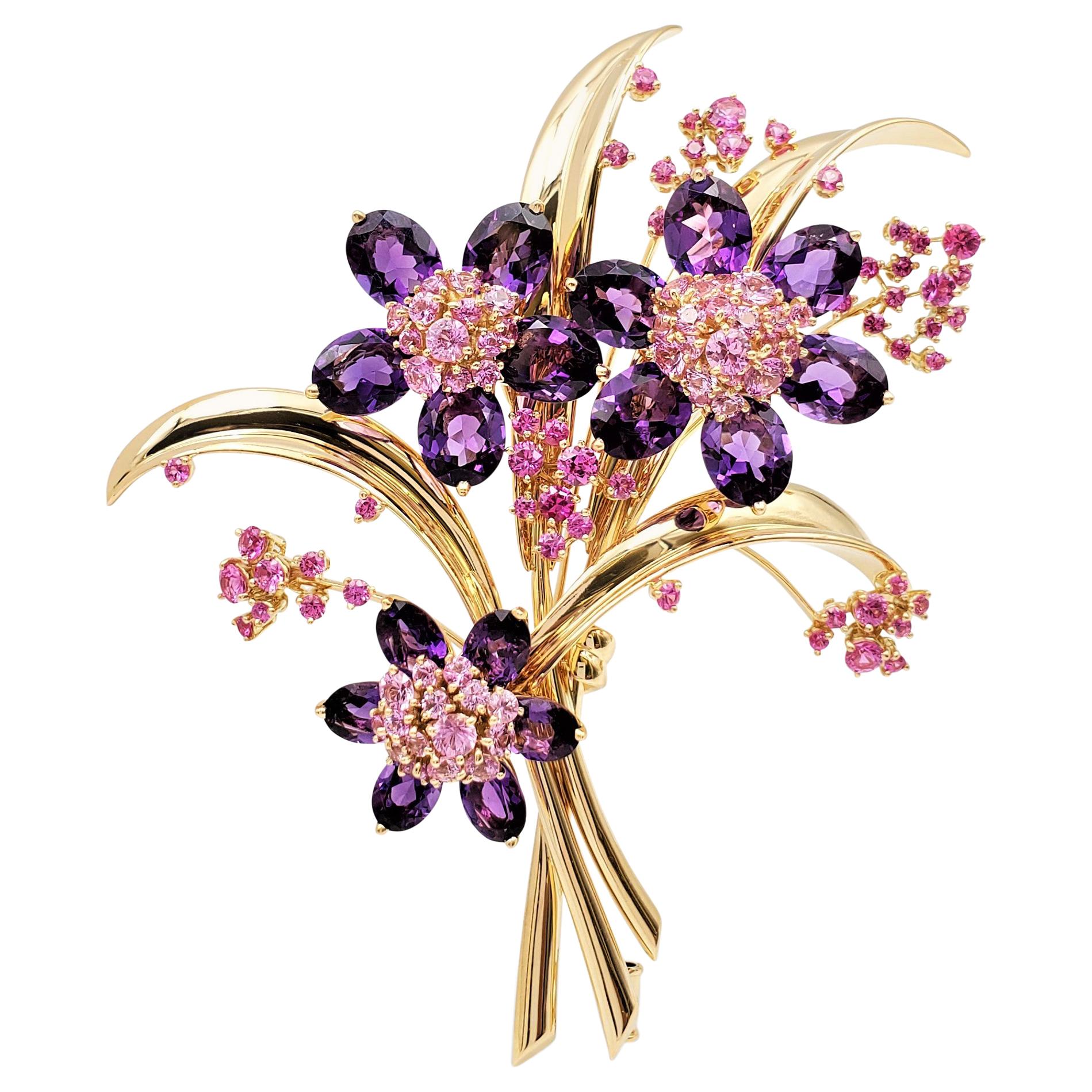 Van Cleef & Arpels 'Hawaii Bouquet' Pink Sapphire and Amethyst Brooch