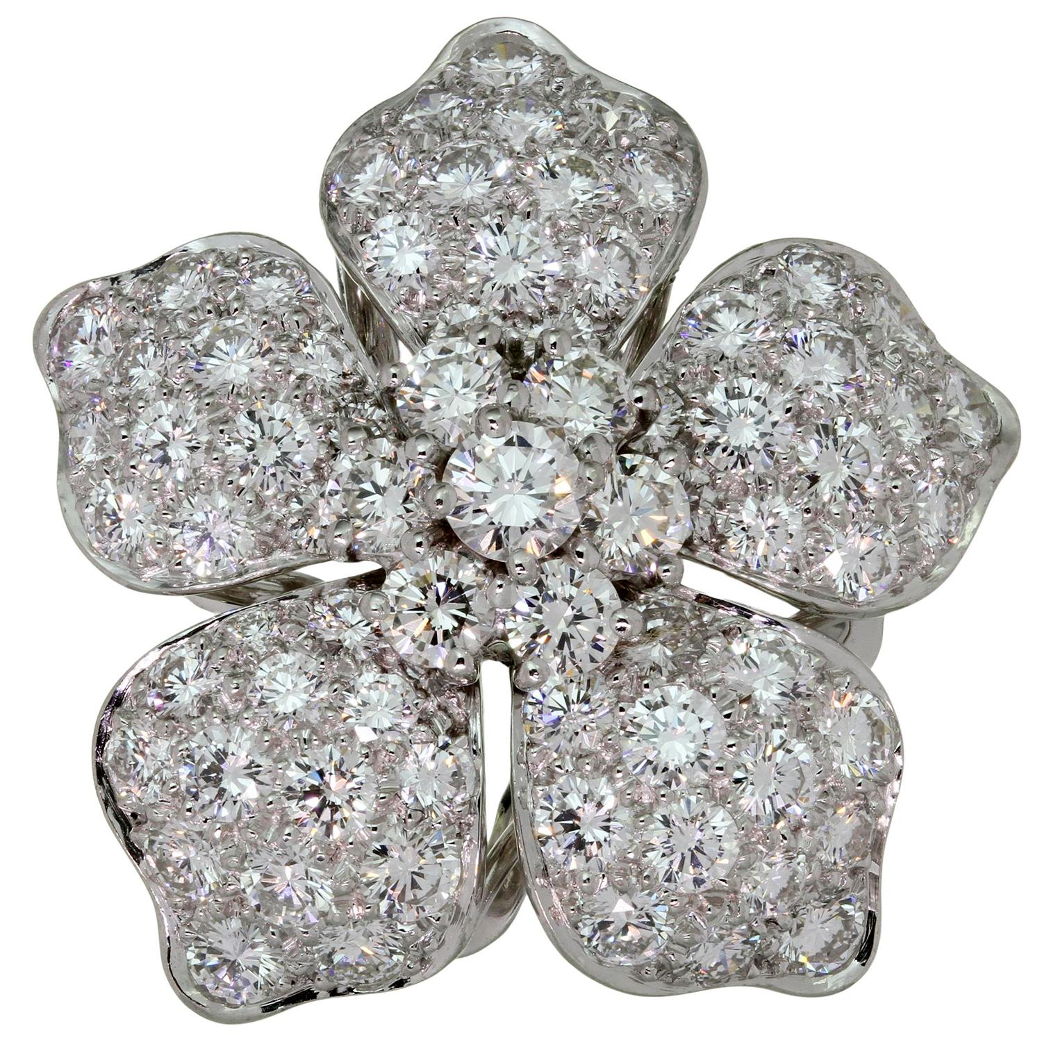 VAN CLEEF & ARPELS Hawaii Diamond Platinum Ring 52 For Sale 1