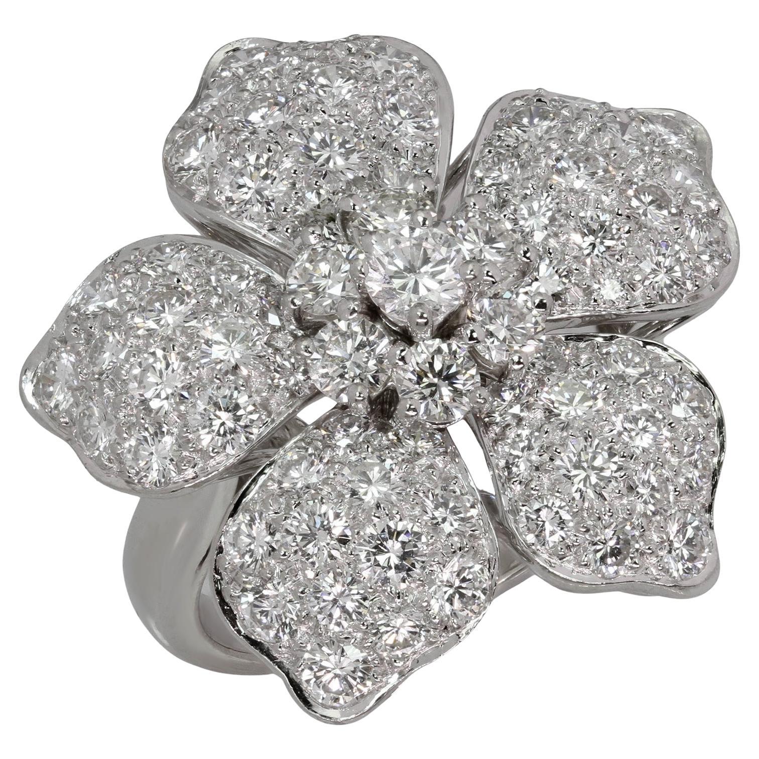 VAN CLEEF & ARPELS Hawaii Diamond Platinum Ring 52 For Sale