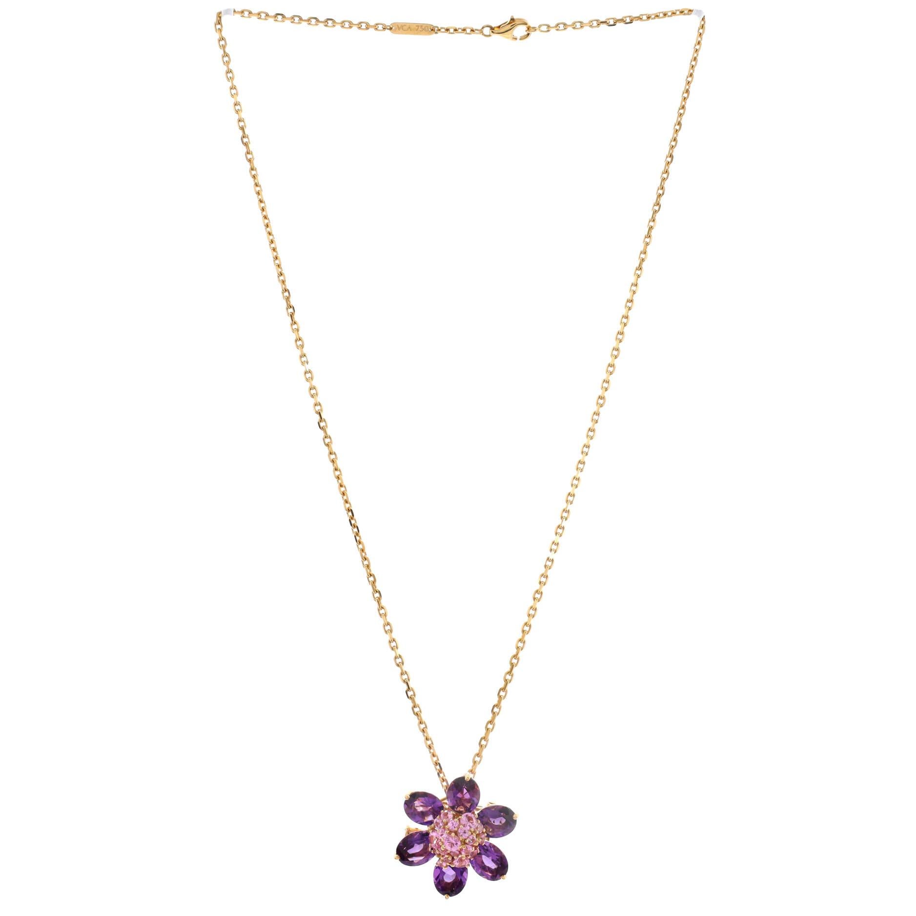 Van Cleef and Arpels Hawaii Flower Brooch Necklace 18k Yellow Gold For ...