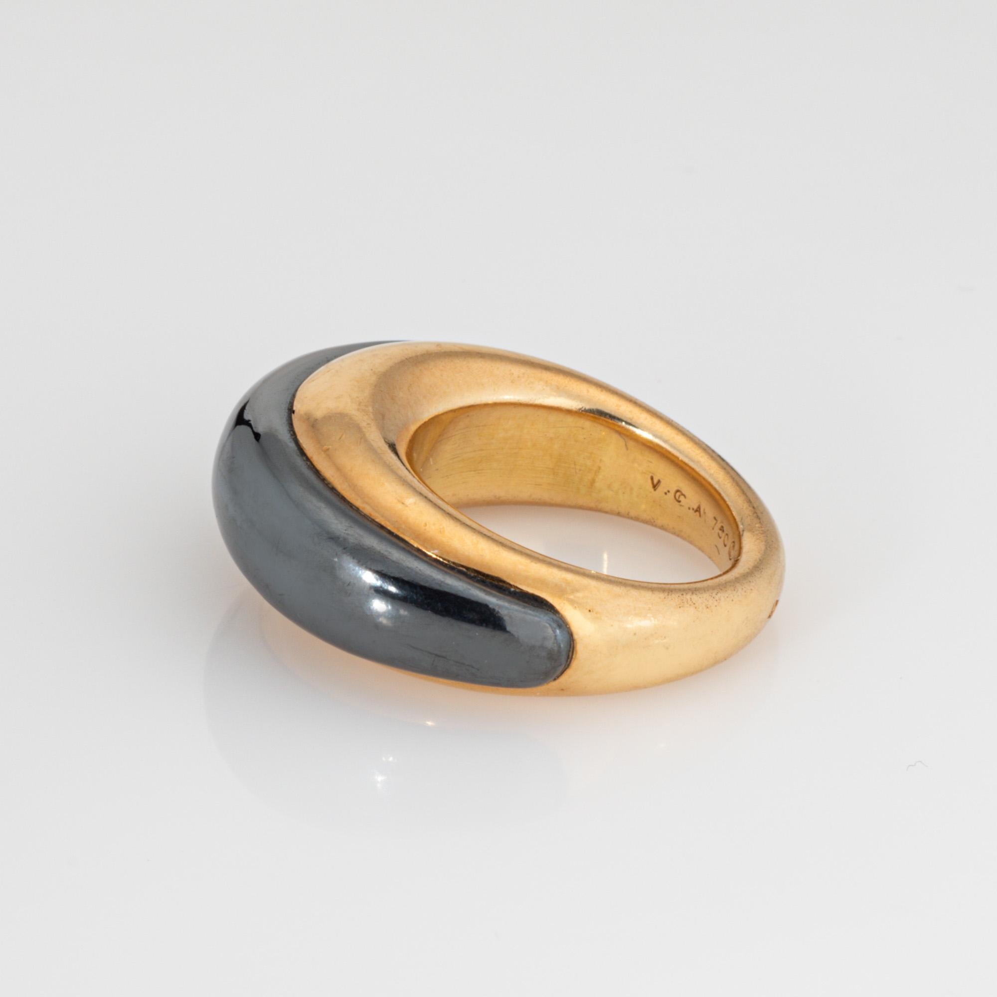 Cabochon Van Cleef & Arpels Hematite Dome Ring Vintage Sz 4.5 Band Signed Jewelry For Sale